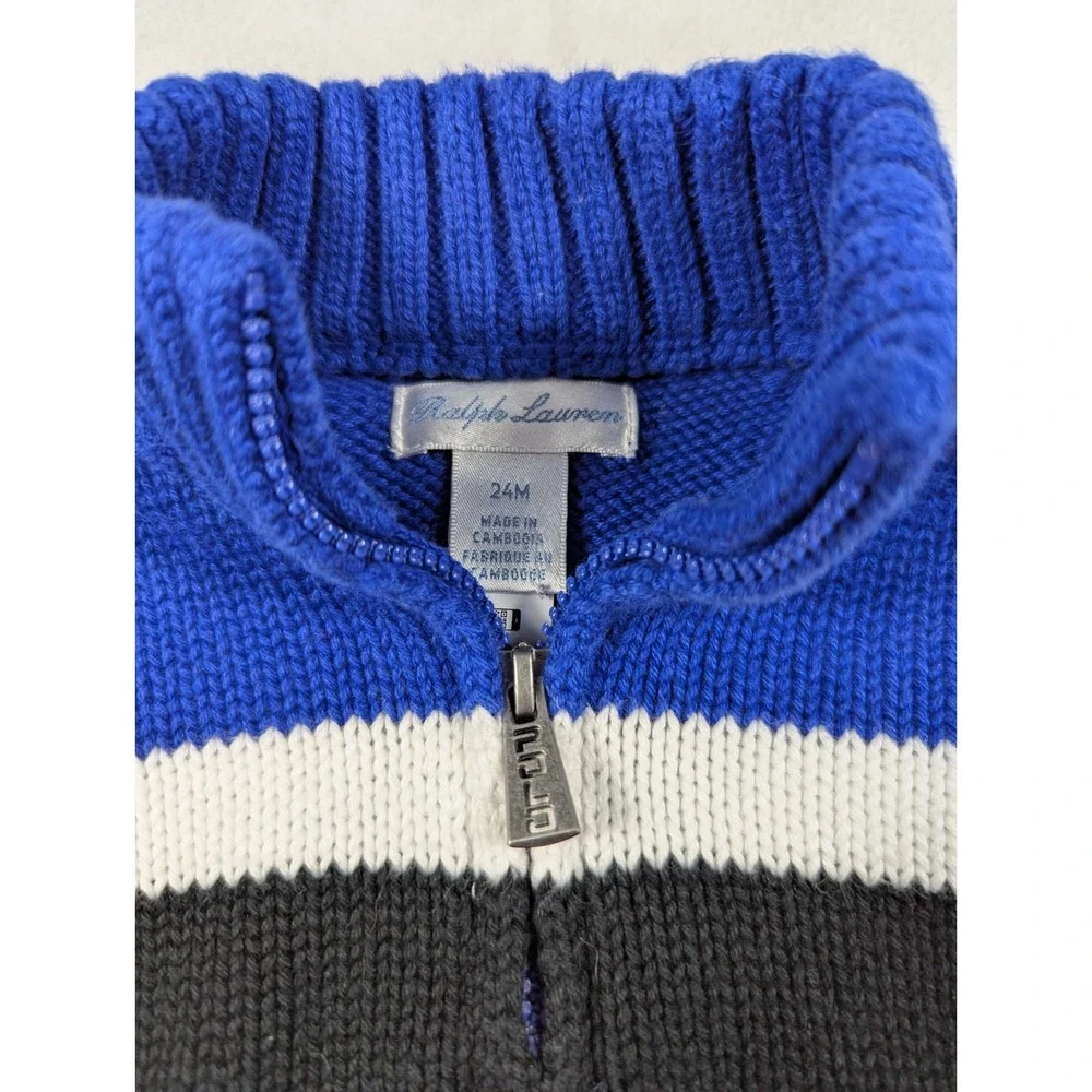 Polo Ralph Lauren Striped Kids Quarter Zip Pullover‎ Sweater Flesh Pony